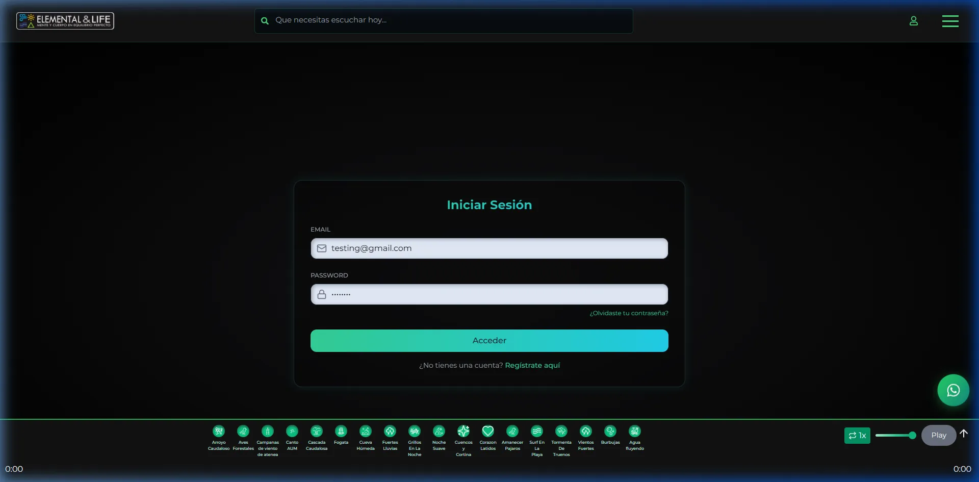 Pantalla de login con suscripción.